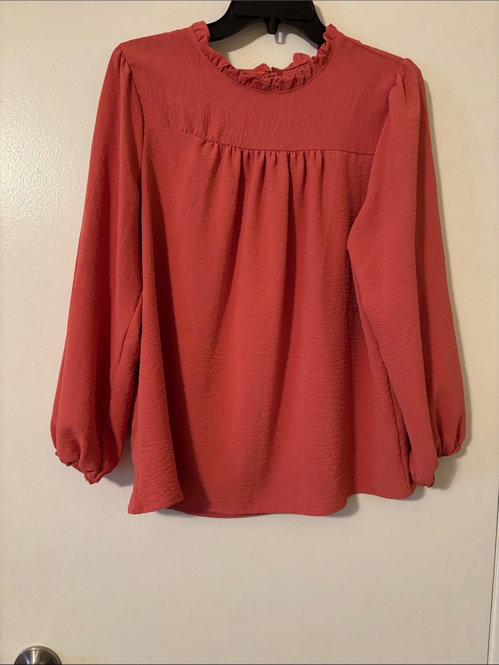 Women's Ruffled Yoke Long-Sleeve Blouse - Coral